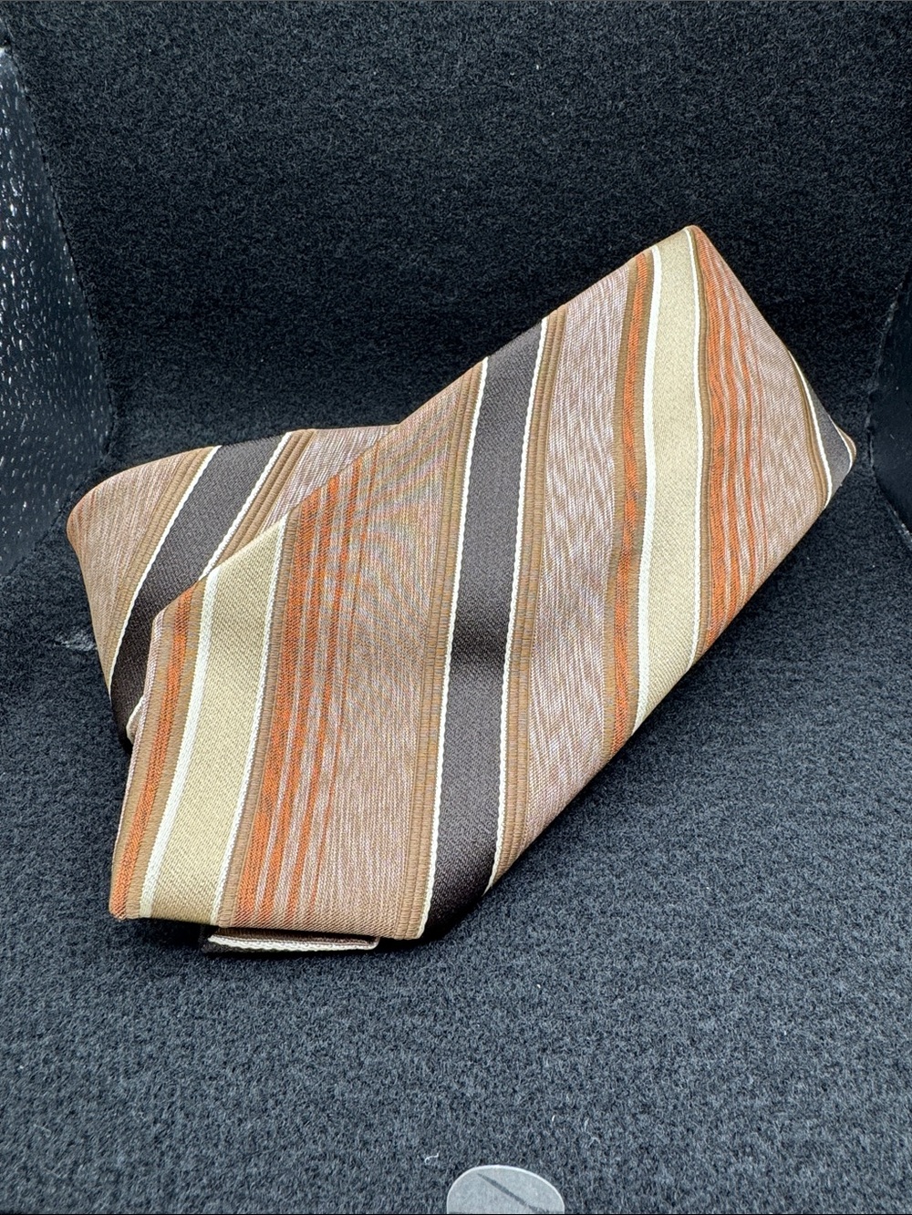 Striped Men's Tie in Brown, Orange, and Cream
